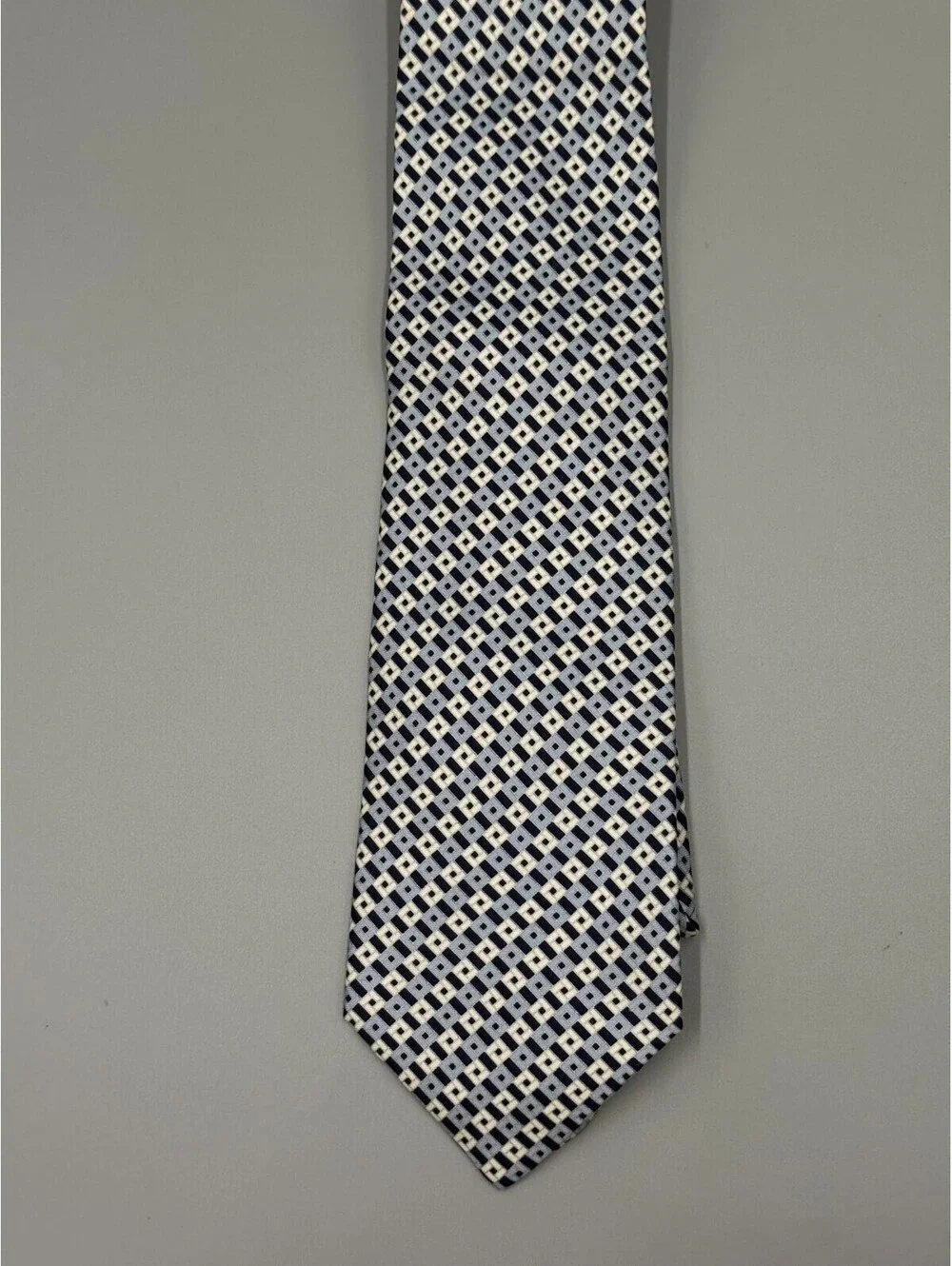 Men’s Stefano Ricci Silk Designer Tie, Geometric Pattern Navy Blue, 60